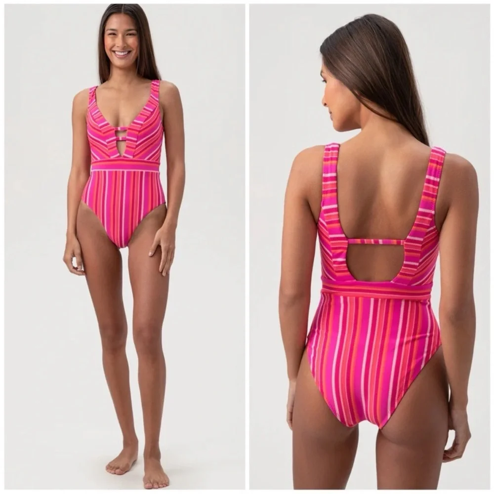 Trina Turk Marai Halter Plunge One Piece Swimsuit Size 8